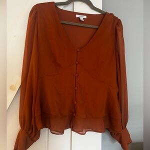 Nine West Terracotta Button-Up Blouse